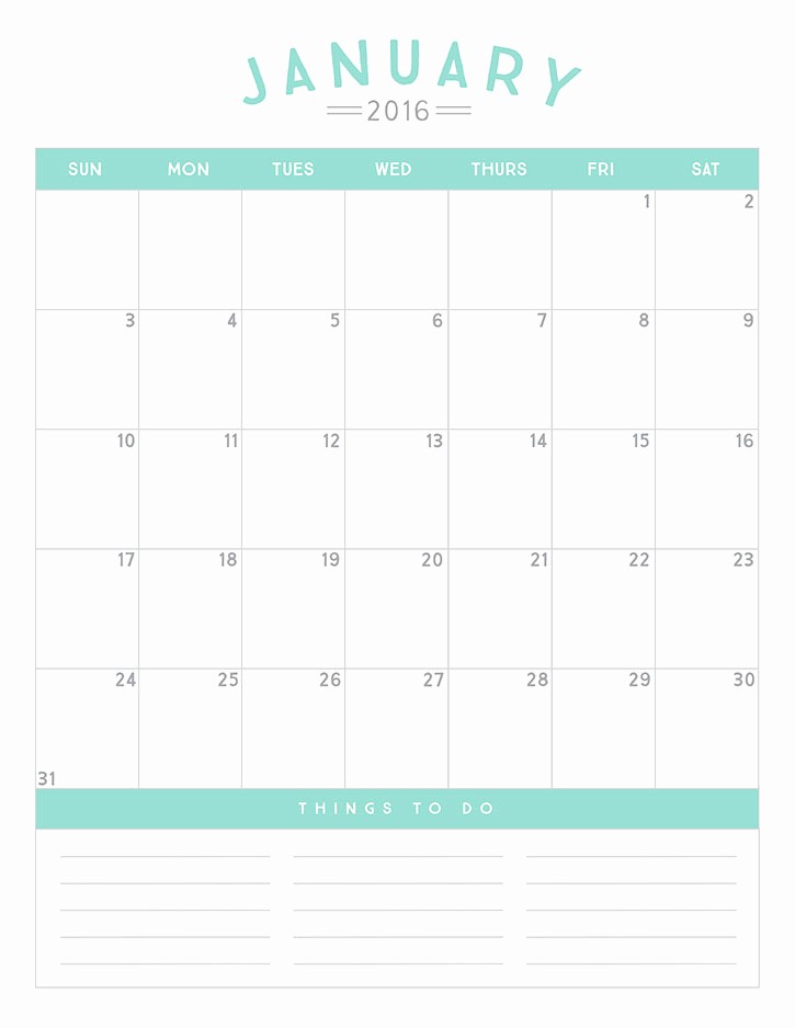 2017 Monthly Calendar Free Printable Beautiful Printable 2016 Monthly Calendar Simple