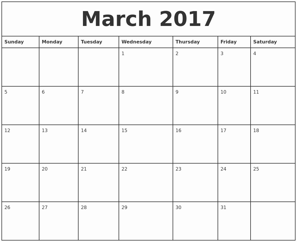 2017 Monthly Calendar Free Printable Lovely March 2017 Printable Monthly Calendar