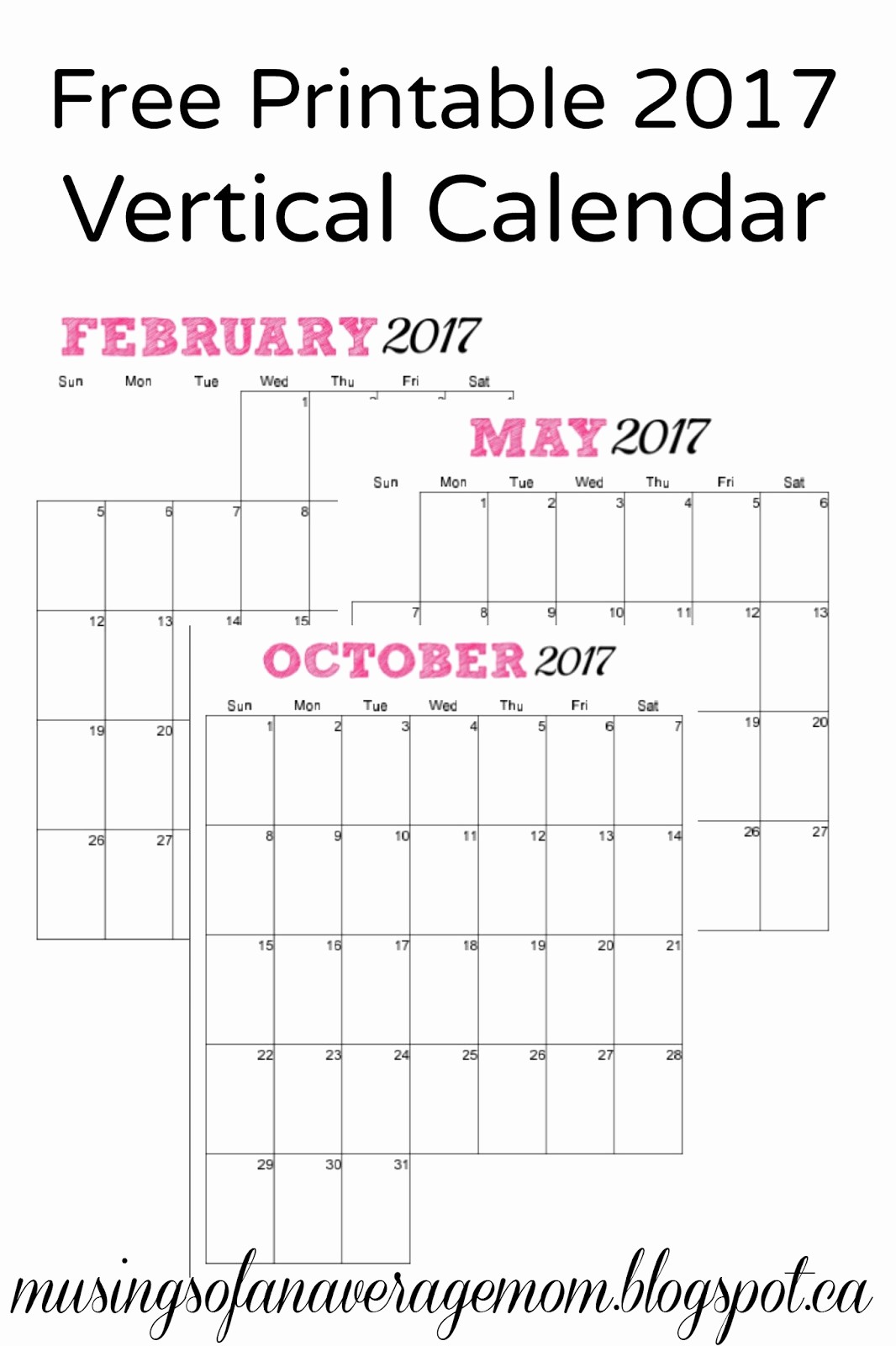 2017 Monthly Calendar Free Printable New Musings Of An Average Mom Free 2017 Vertical Monthly Calendar