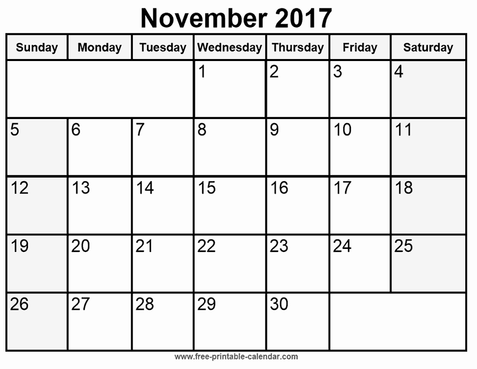 2017 Monthly Calendar Free Printable New November 2017 Printable Calendar