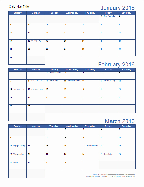 2017 Quarterly Calendar Template Excel Awesome Quarterly Calendar Template