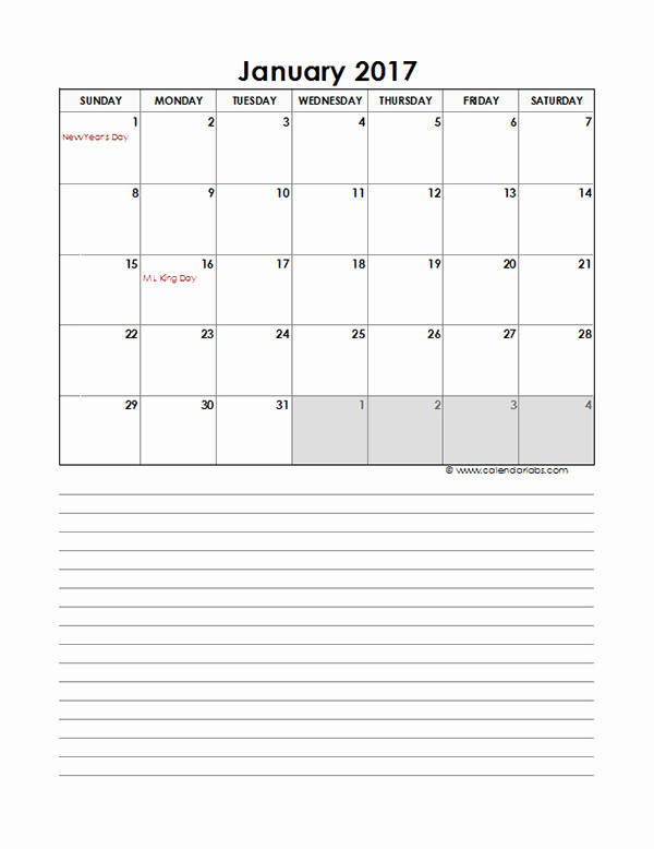 2017 Quarterly Calendar Template Excel New 2017 Monthly Excel Template Calendar Free Printable