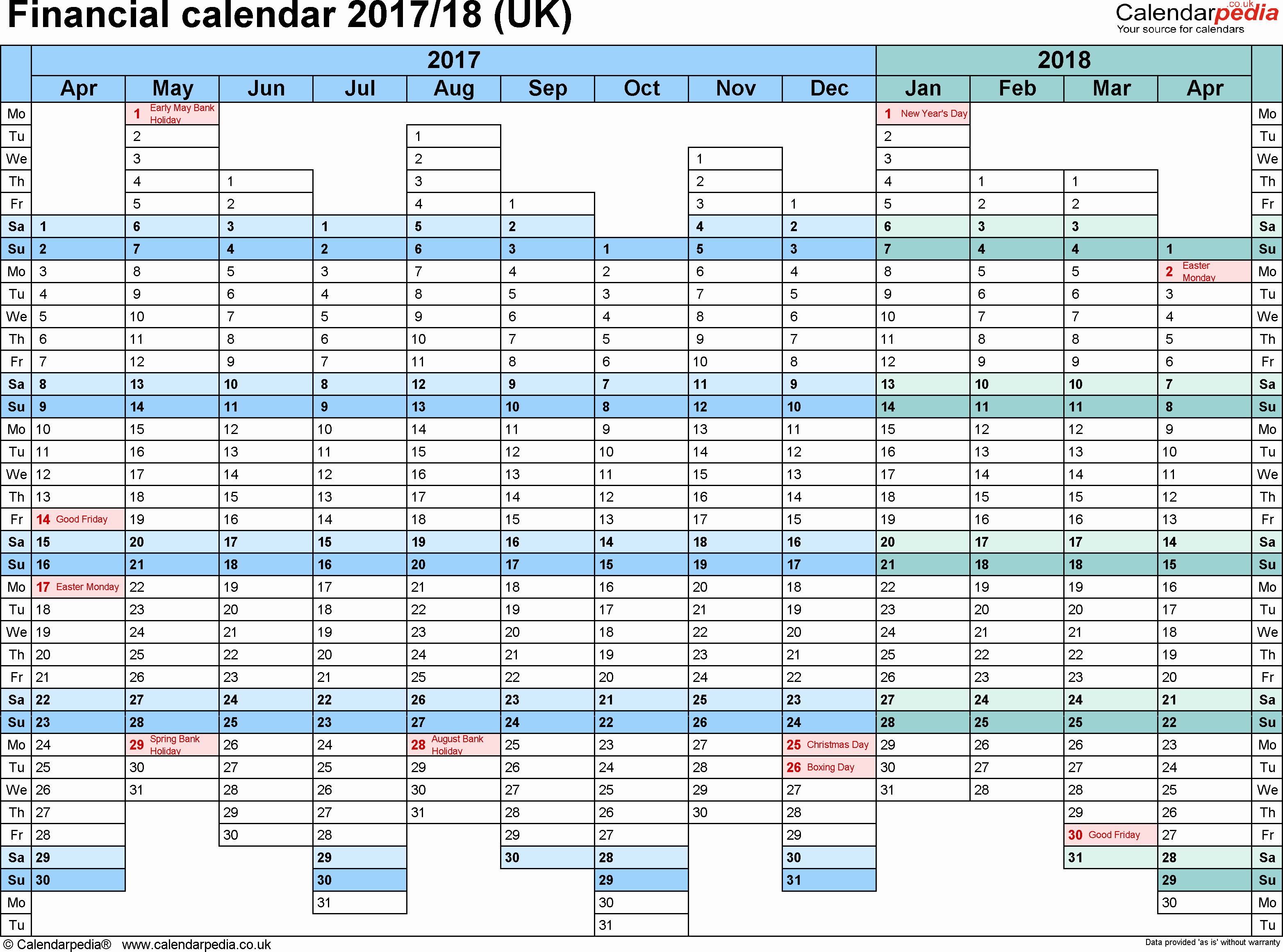 2017 Quarterly Calendar Template Excel New Fiscal Year Calendar 2018 2017