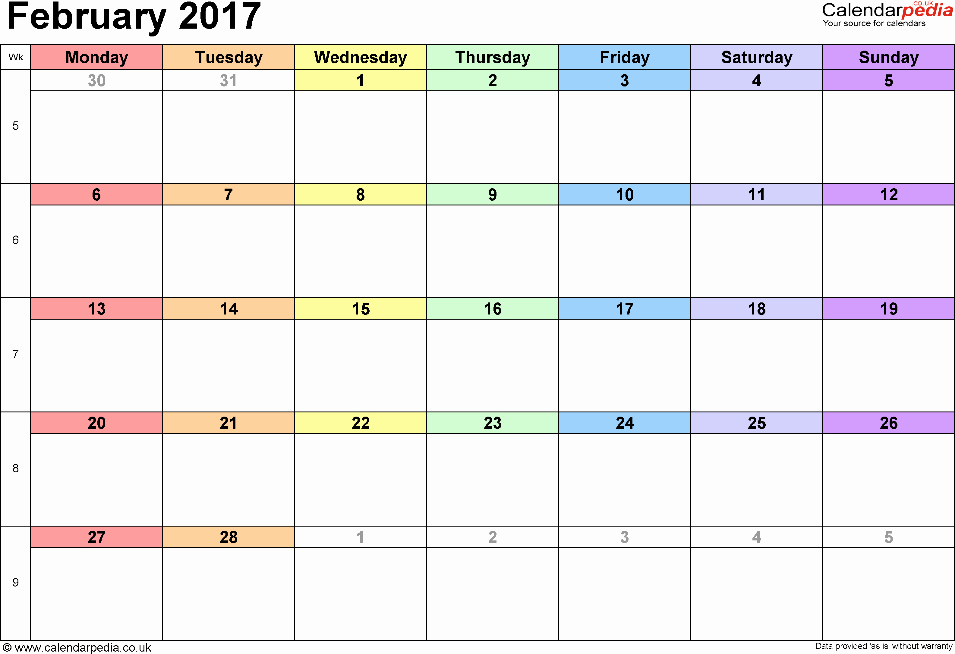 2017 Weekly Calendar with Holidays Elegant February 2017 Calendar with Holidays Uk