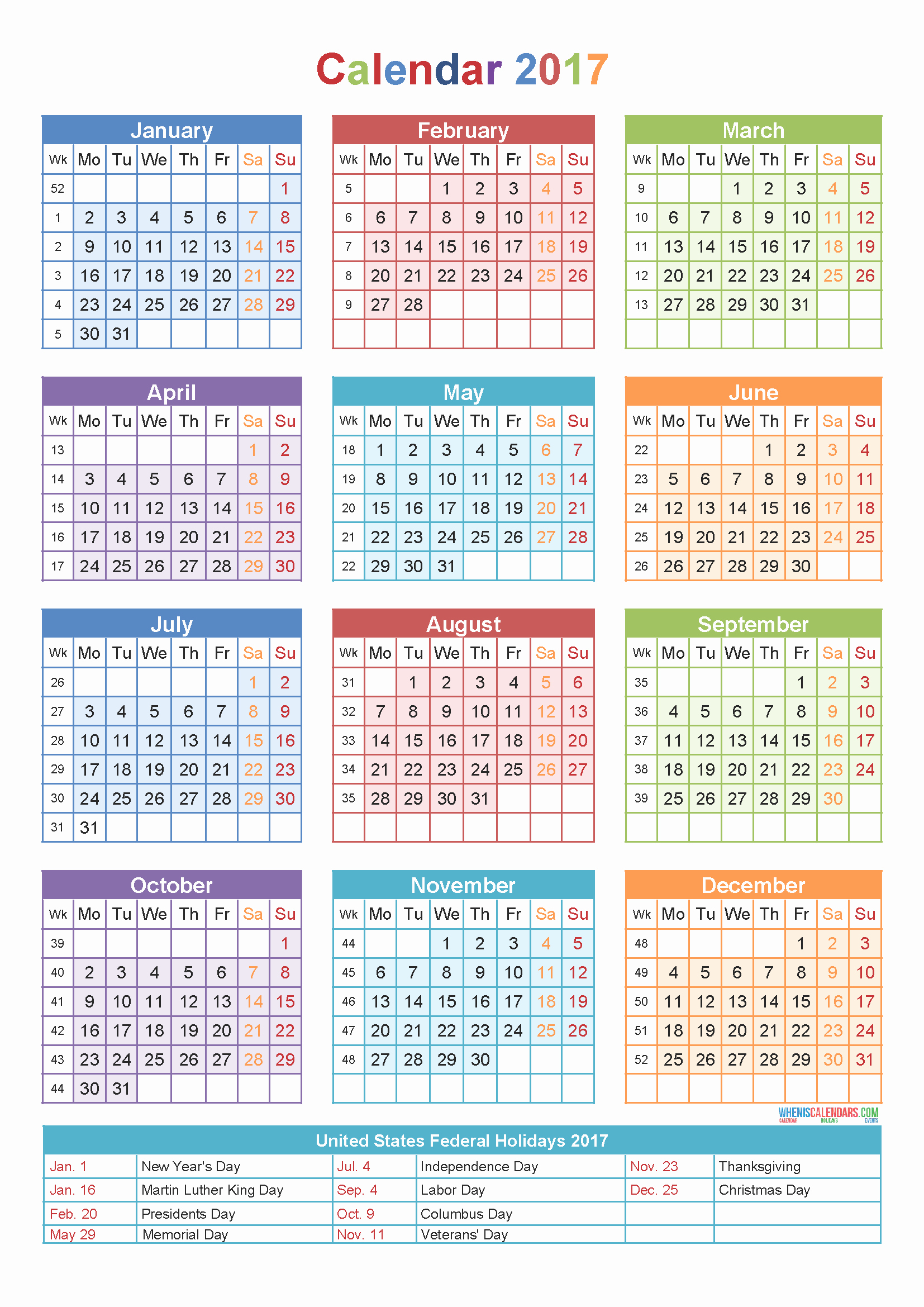 2017 Weekly Calendar with Holidays Luxury Weekly Number Calendar 2017