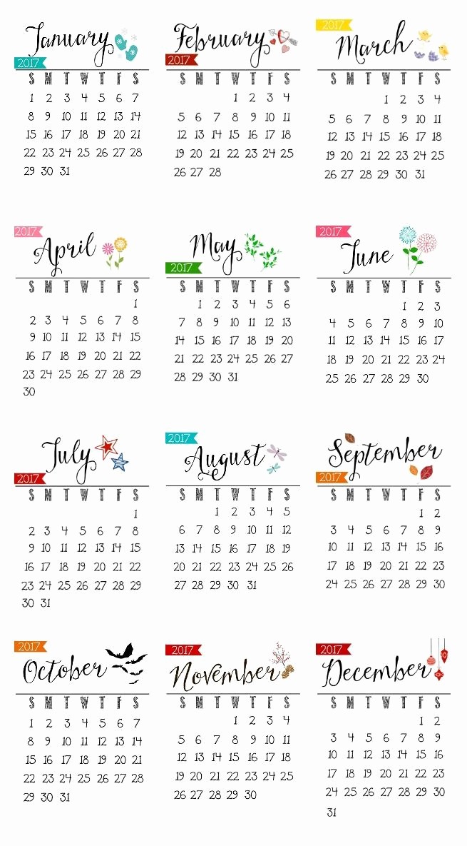 2017 Year Calendar Printable Free Lovely Cute Free Printable 2018 Yearly Calendar