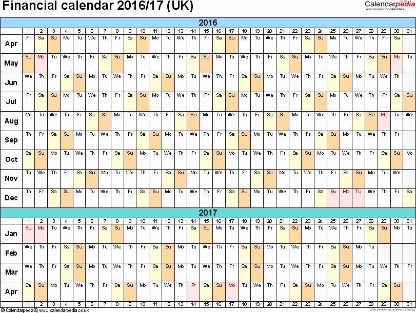 2017 Yearly Calendar Excel Template Beautiful Financial Calendars 2019 20 Uk In Microsoft Excel format