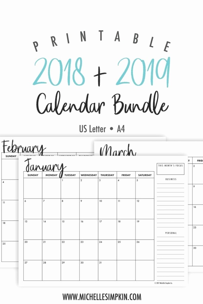 2018 and 2019 Printable Calendar Luxury 2019 Monthly Calendar Printable