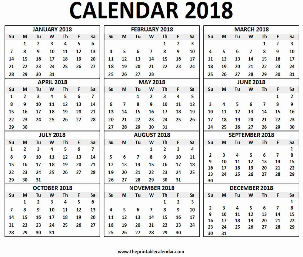 2018 Four Month Calendar Template Fresh 2018 Calendar Printable 12 Months Calendar On One Page