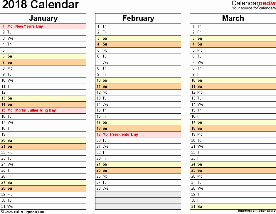 2018 Four Month Calendar Template Inspirational 2018 Calendar 17 Free Printable Word Calendar Templates