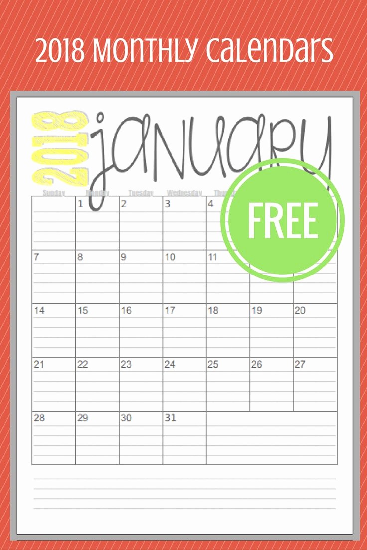 2018 Month by Month Calendar Awesome 2018 Calendar Printable Free by Month