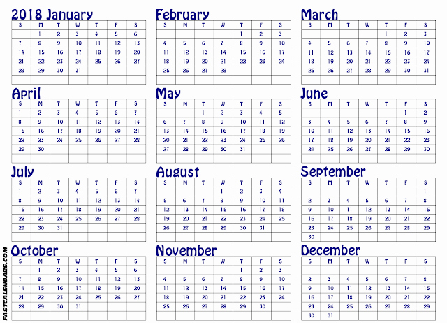 2018 Year Calendar One Page Fresh Free Yearly Printable Calendar 2018 Download &amp; Editable