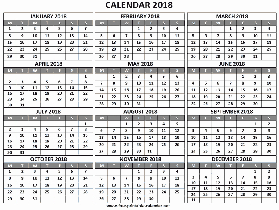 2018 Year Calendar One Page Fresh Year 2018 Calendar Download &amp; Print Calendars From Free