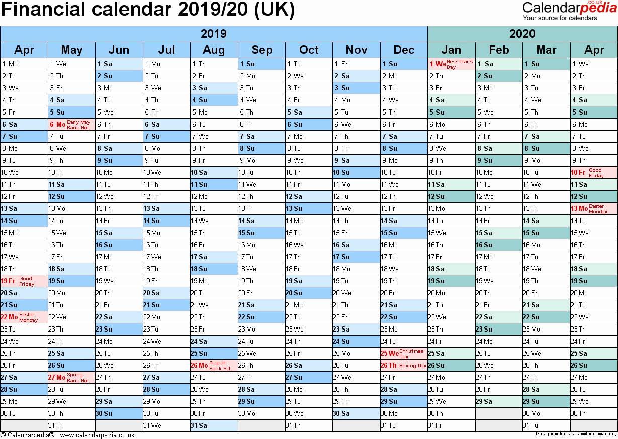 2019 and 2020 Calendar Printable Best Of Financial Calendars 2019 20 Uk In Microsoft Word format