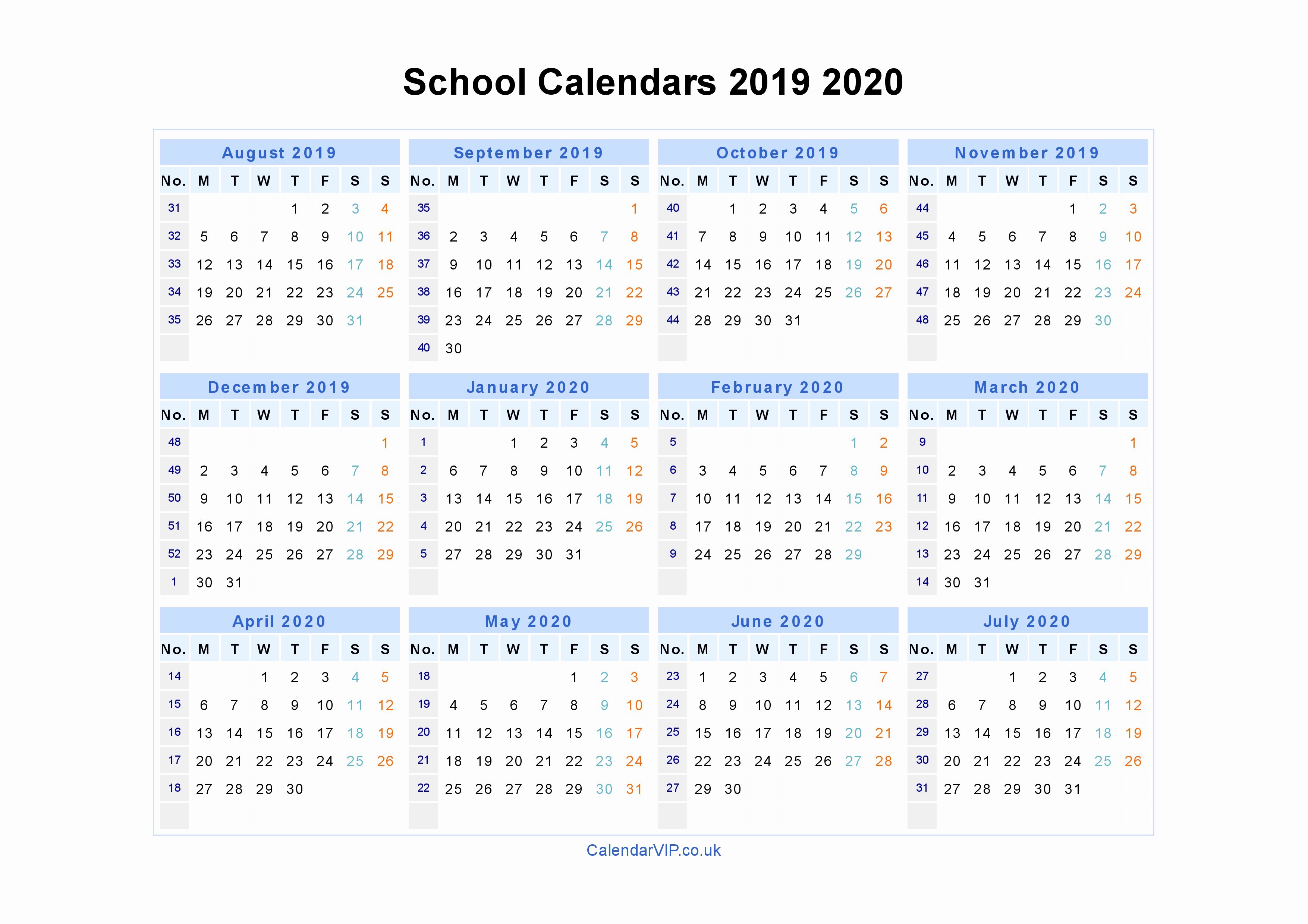 2019 and 2020 Calendar Printable Fresh School Calendars 2019 2020 Calendar From August 2019 to