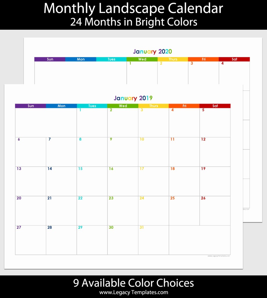 2019 and 2020 Calendar Printable Unique 2019 &amp; 2020 24 Month Landscape Calendar – 8 5 X 11