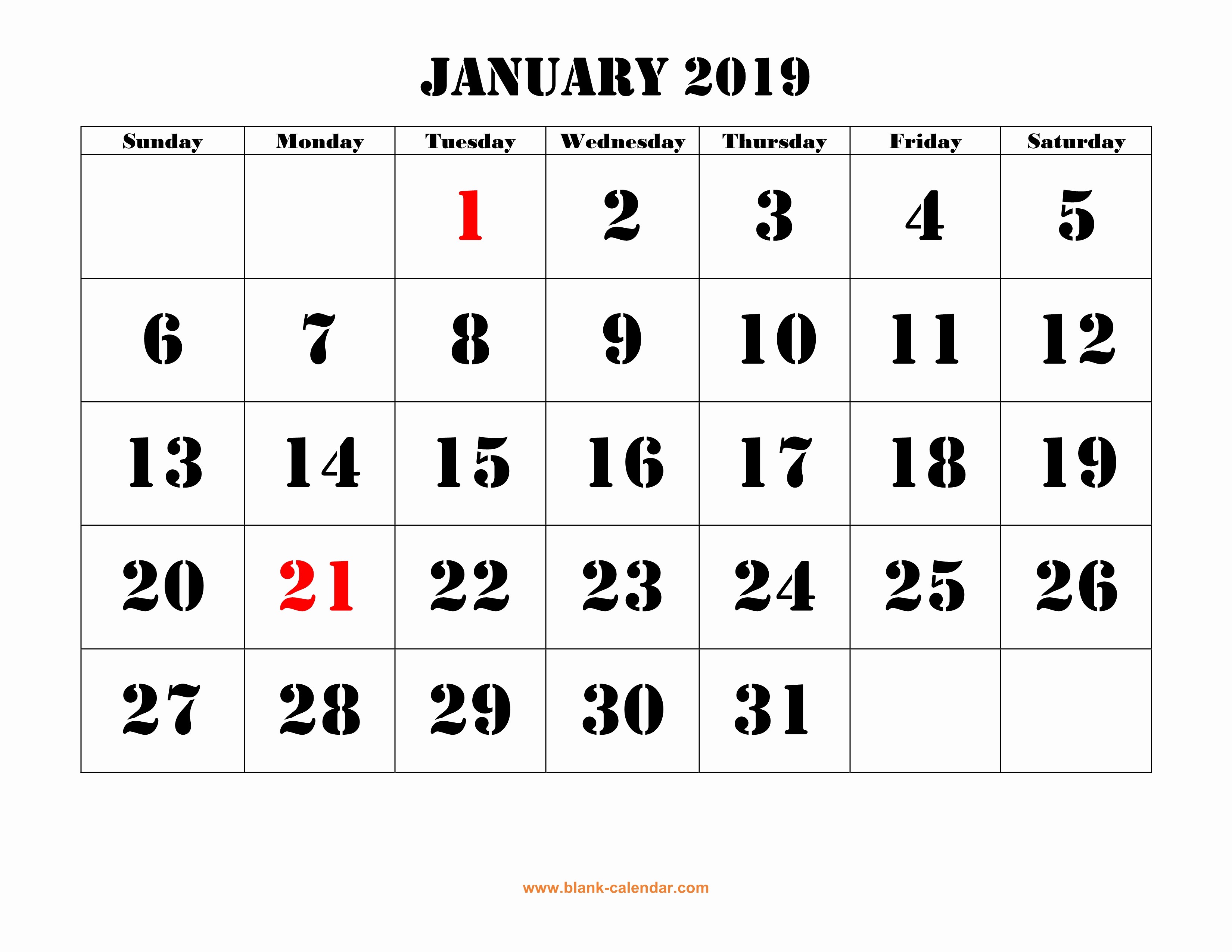 2019 Printable Calendar by Month Inspirational Free Download Printable Calendar 2019 Large Font Design