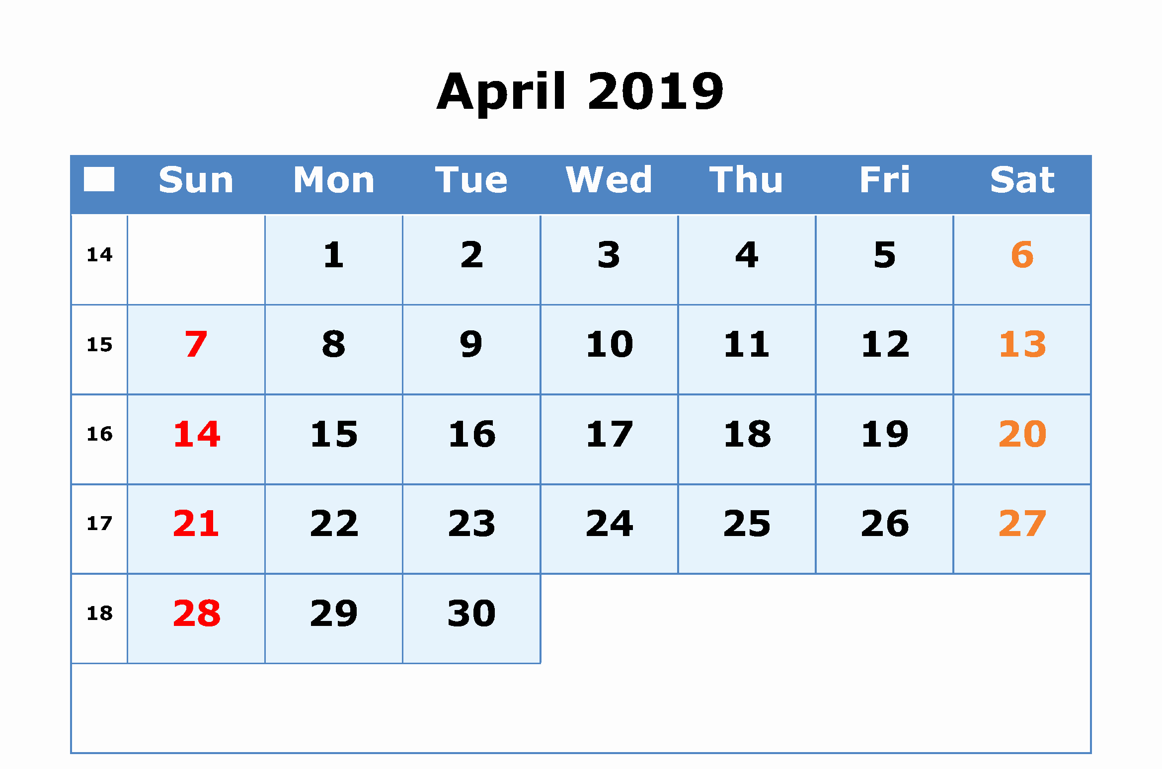 2019 Word Calendar with Holidays Best Of April 2019 Calendar Word Printable Editable Blank Template