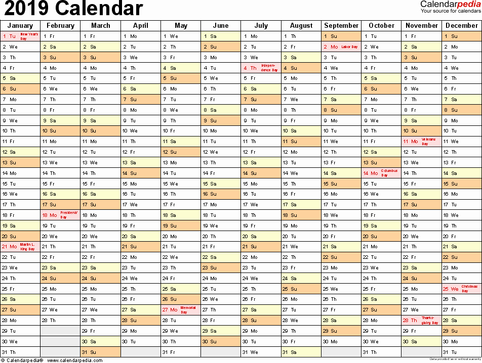 2019 Word Calendar with Holidays Inspirational 2019 Printable Calendar Word