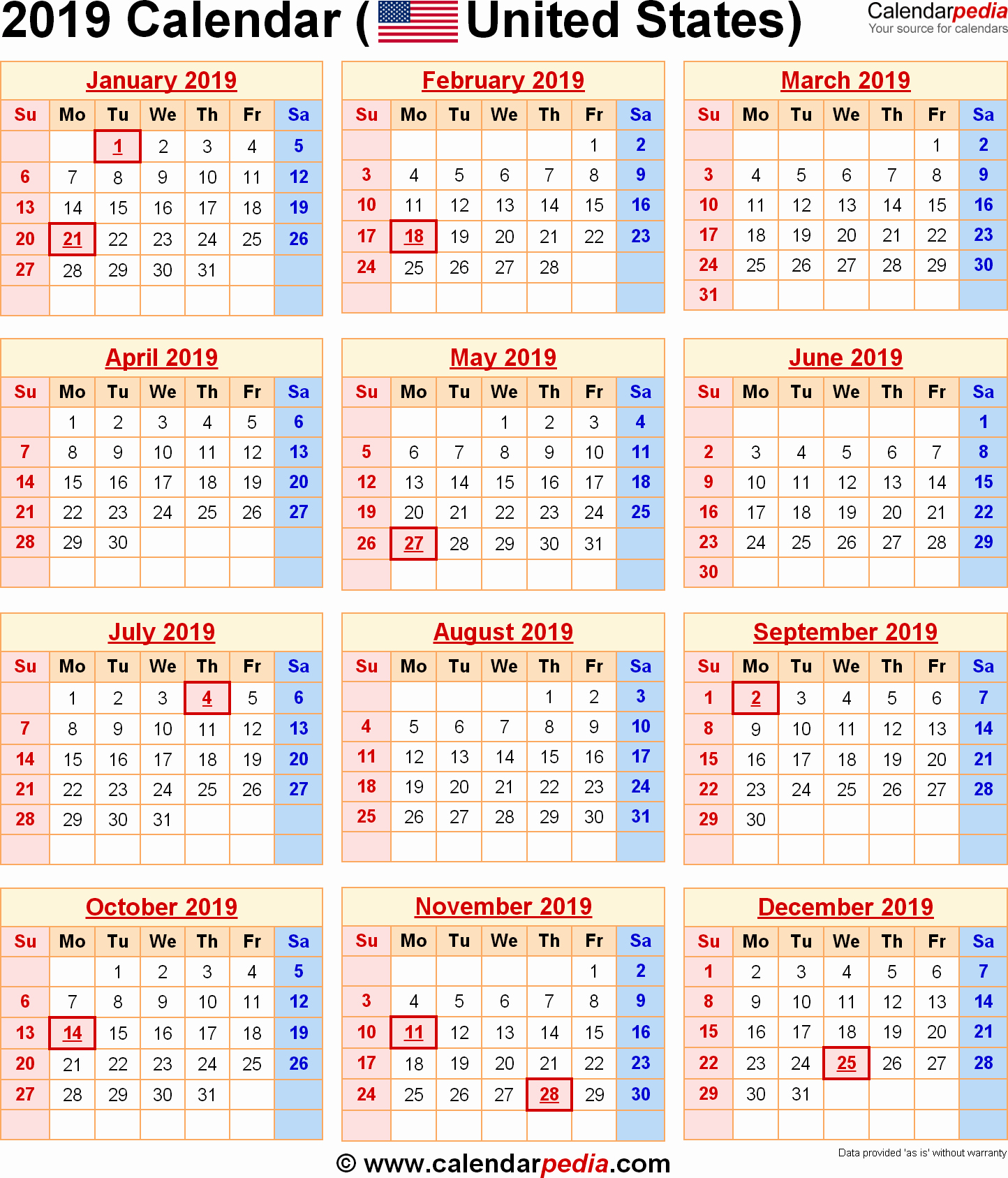 2019 Word Calendar with Holidays Lovely 2019 Calendar with Holidays