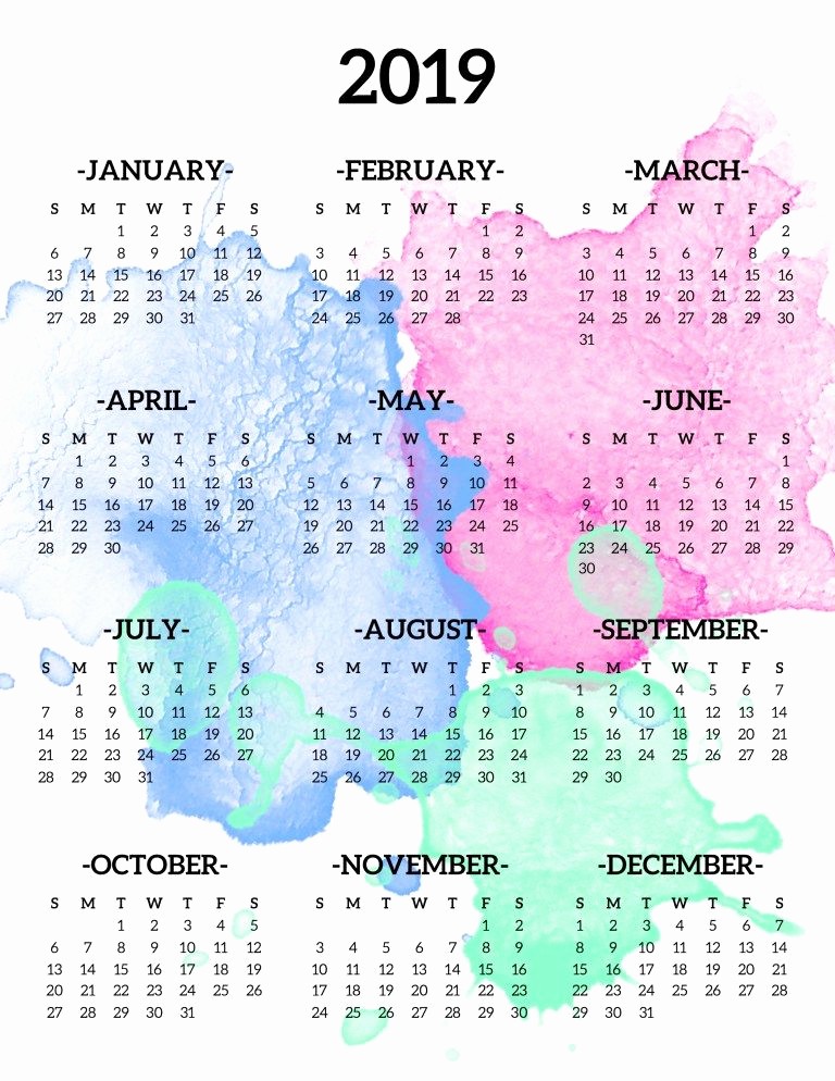 2019 Yearly Calendar One Page Awesome Calendar 2019 Printable E Page Bj 2019