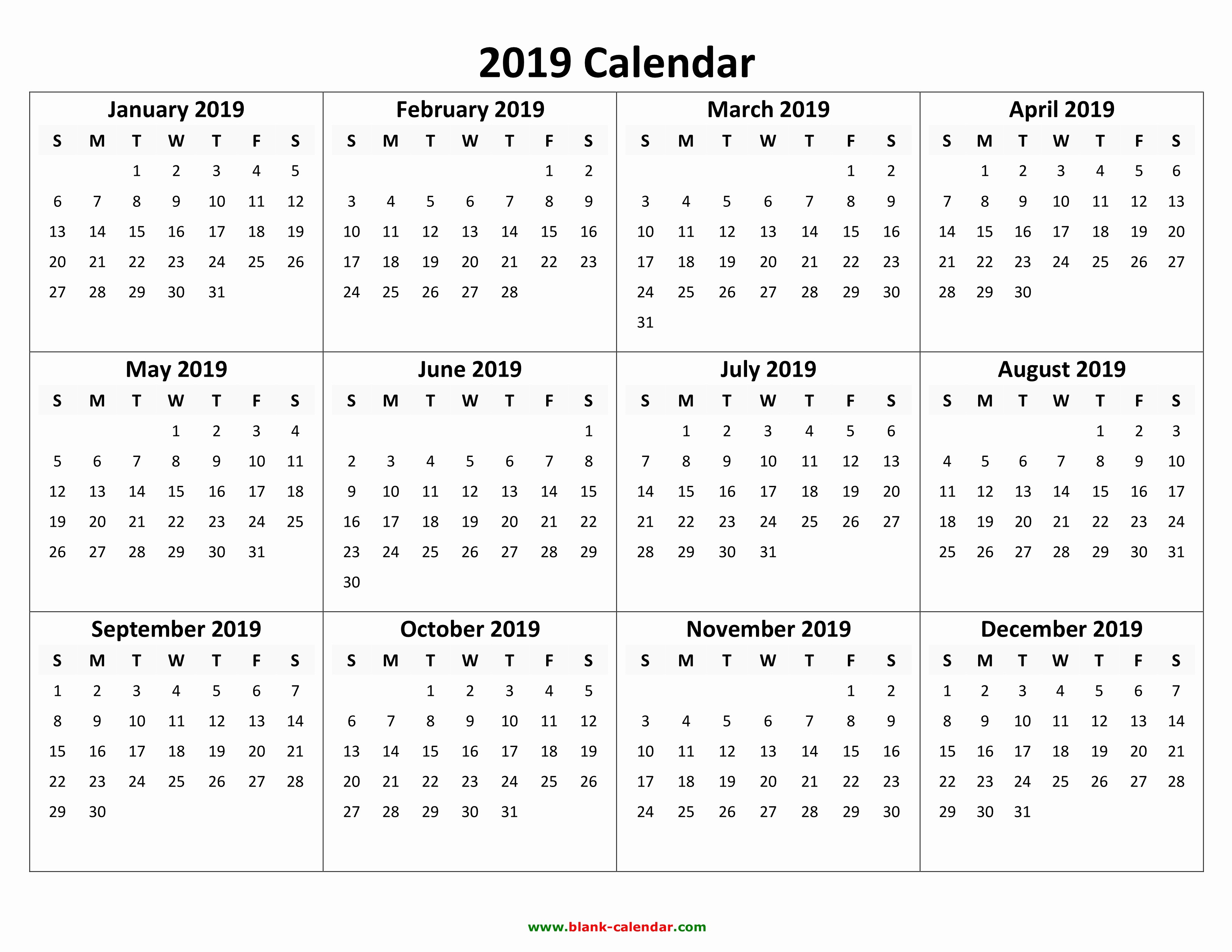 2019 Yearly Calendar One Page Elegant Yearly Calendar 2019