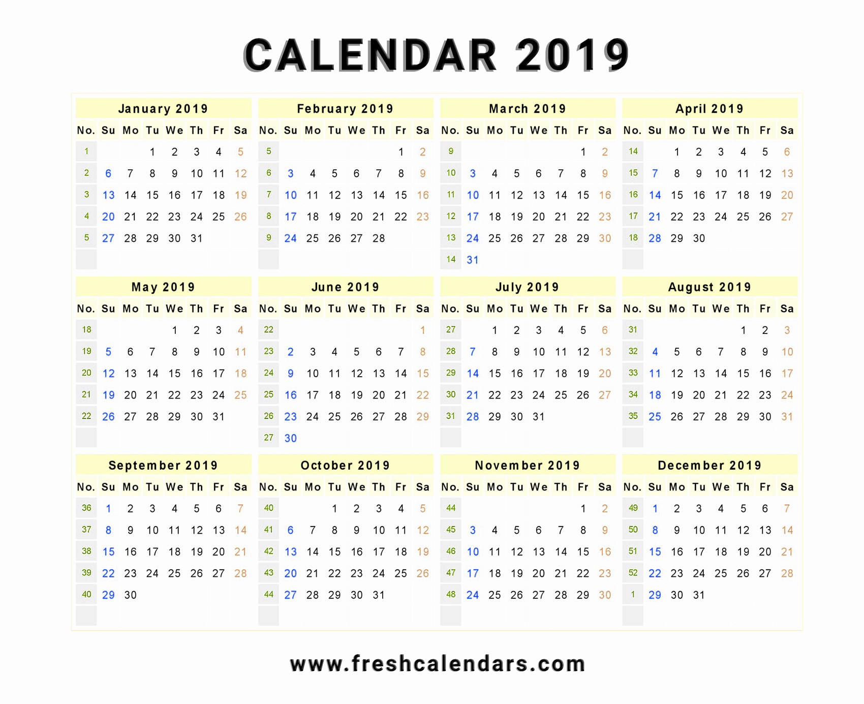 2019 Yearly Calendar One Page Lovely 2019 Calendar