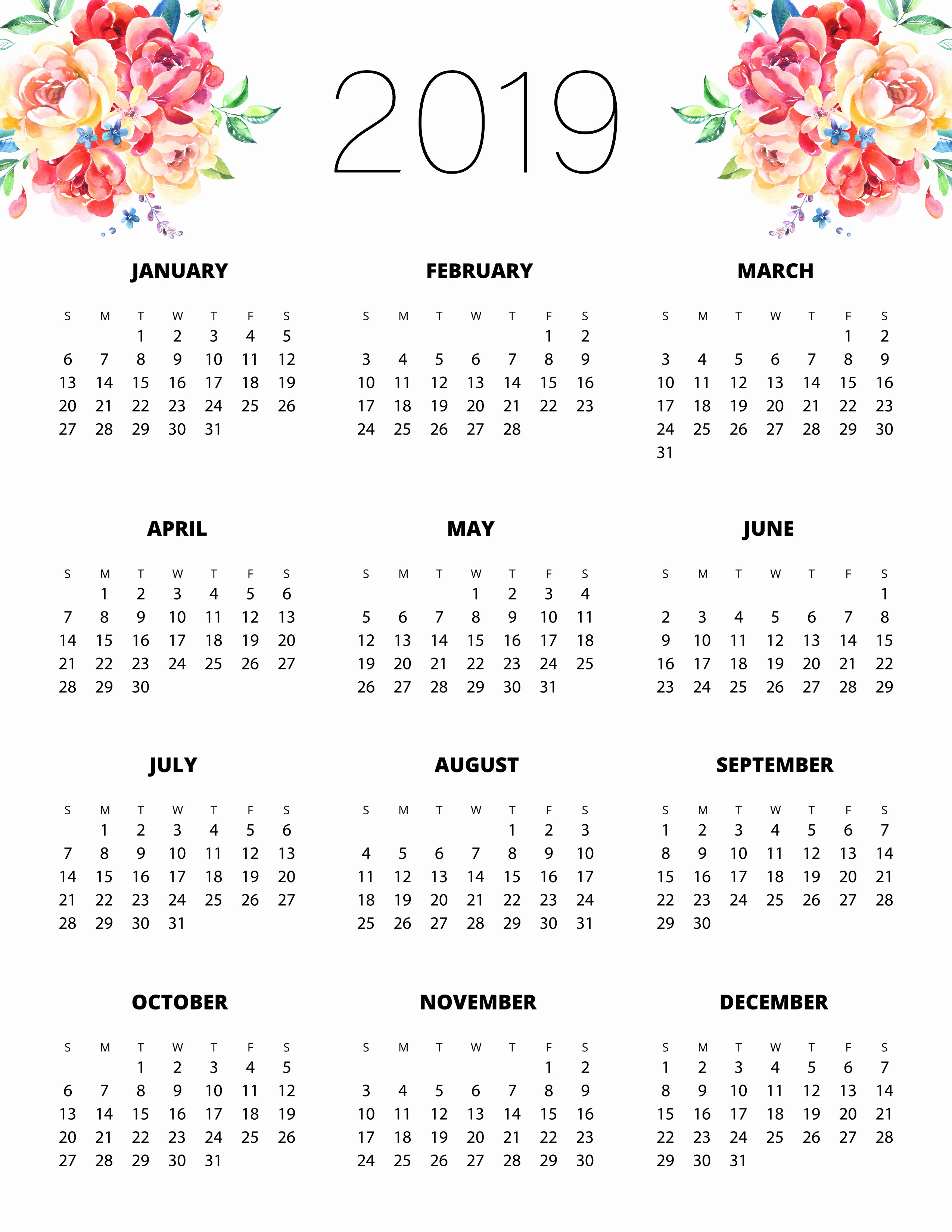 2019 Yearly Calendar One Page Lovely Free Printable 2019 Planner 50 Plus Printable Pages