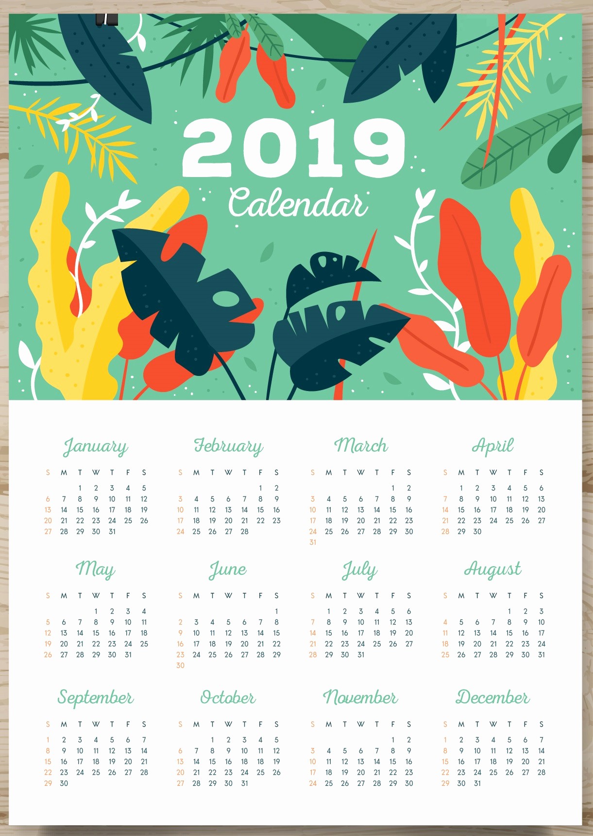 2019 Yearly Calendar One Page Unique Printable 2019 E Page Calendar