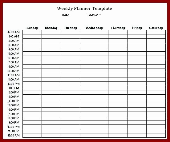 24 Hour Daily Schedule Template Fresh Blank 24 Hour Weekly Schedule Y Excel Planner Work