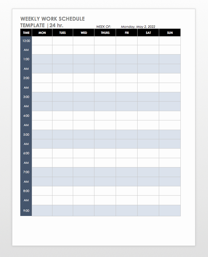 24 Hour Daily Schedule Template Lovely Free Work Schedule Templates for Word and Excel