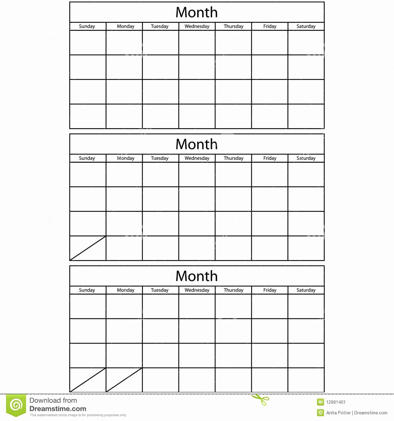3 Month Blank Calendar Template Unique Blank Calendar 3 Templates Stock Vector Illustration Of