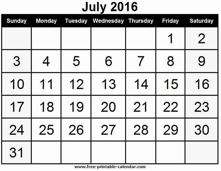 4 X 6 Calendar Template Unique July 2016 Calendar Printable Calendar