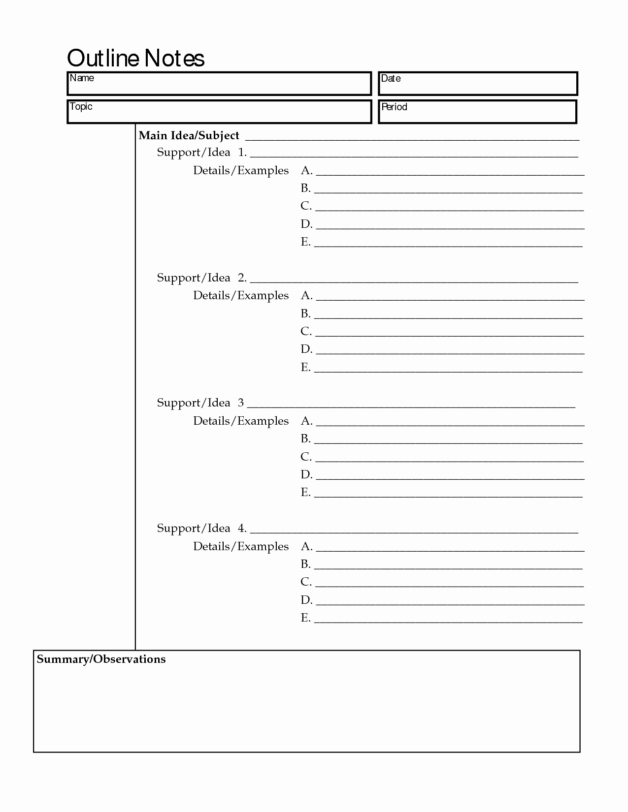 4 Year Degree Plan Template Luxury Note Taking Outline Template Outline