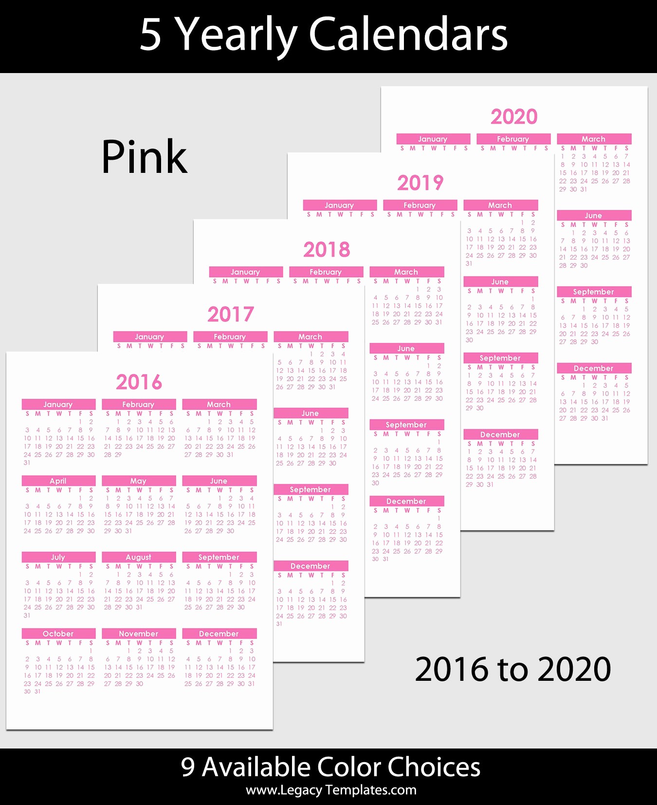 5 Year Calendar Starting 2016 Inspirational 2016 to 2020 Yearly Calendar – A5