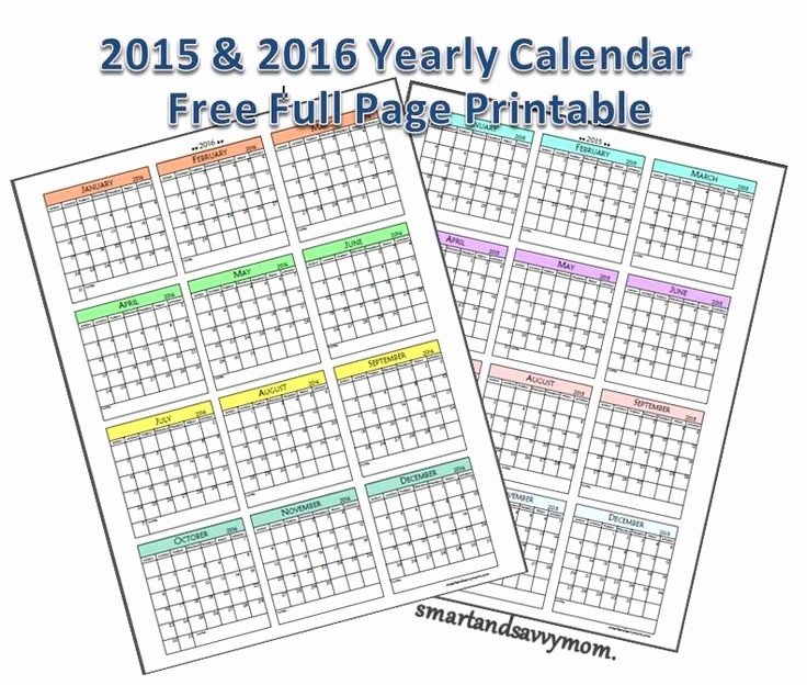 5 Year Calendar Starting 2016 Lovely 2015 and 2016 Year at A Glance Full Page Free Printable