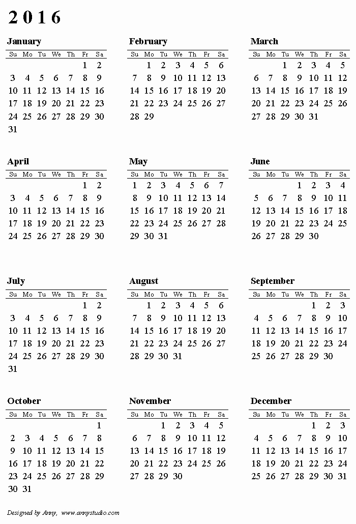 50 5 Year Calendar Starting 2016 | Ufreeonline Template
