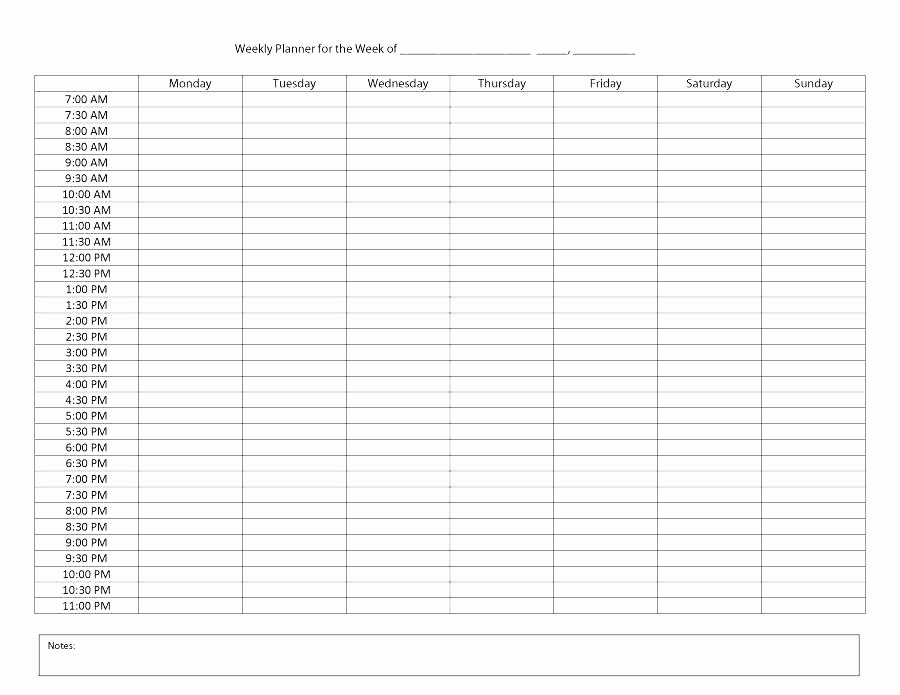 7 Day Calendar with Hours Beautiful Template 7 Day 24 Hour Calendar Template Schedule Excel