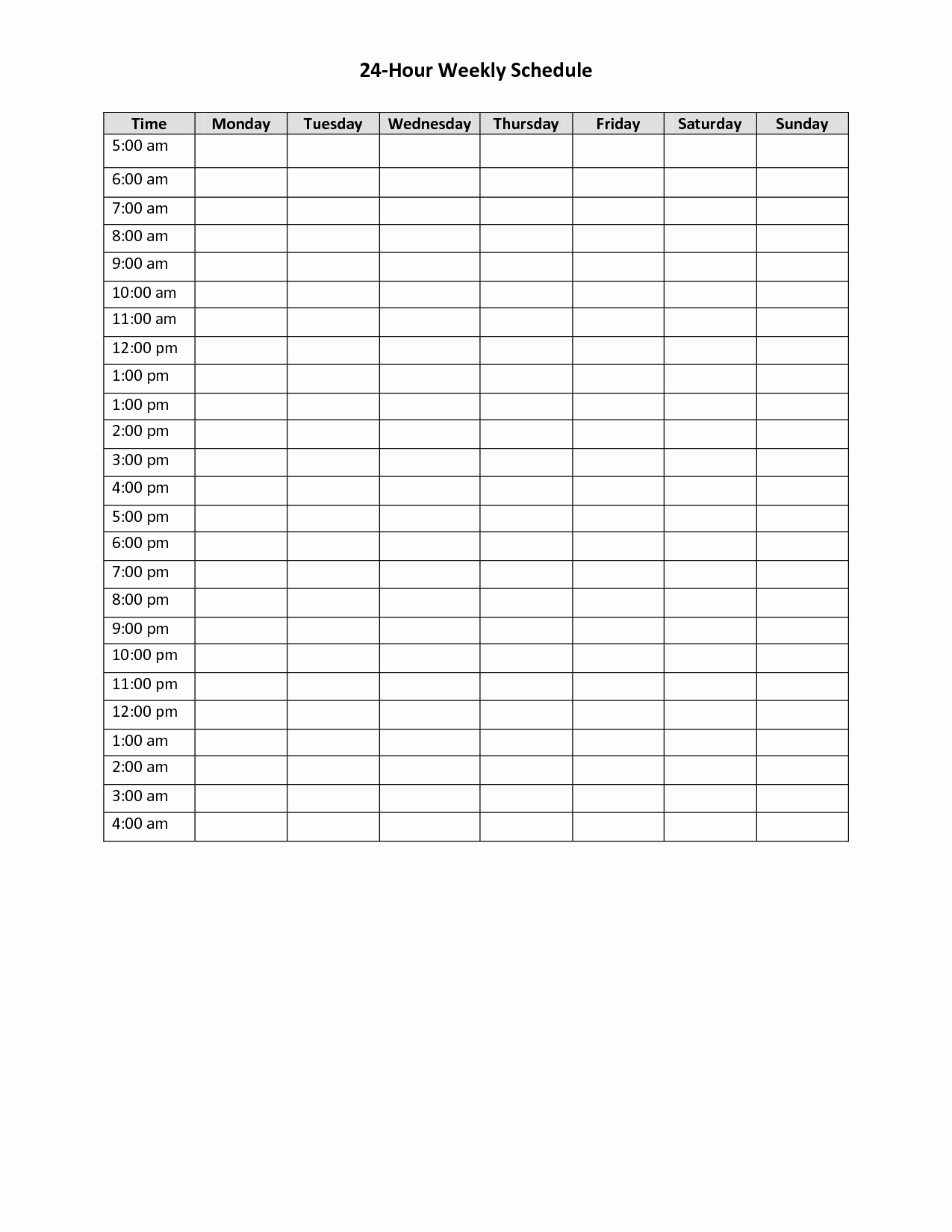 7 Day Calendar with Hours Beautiful Weekly Hourly Schedule Template