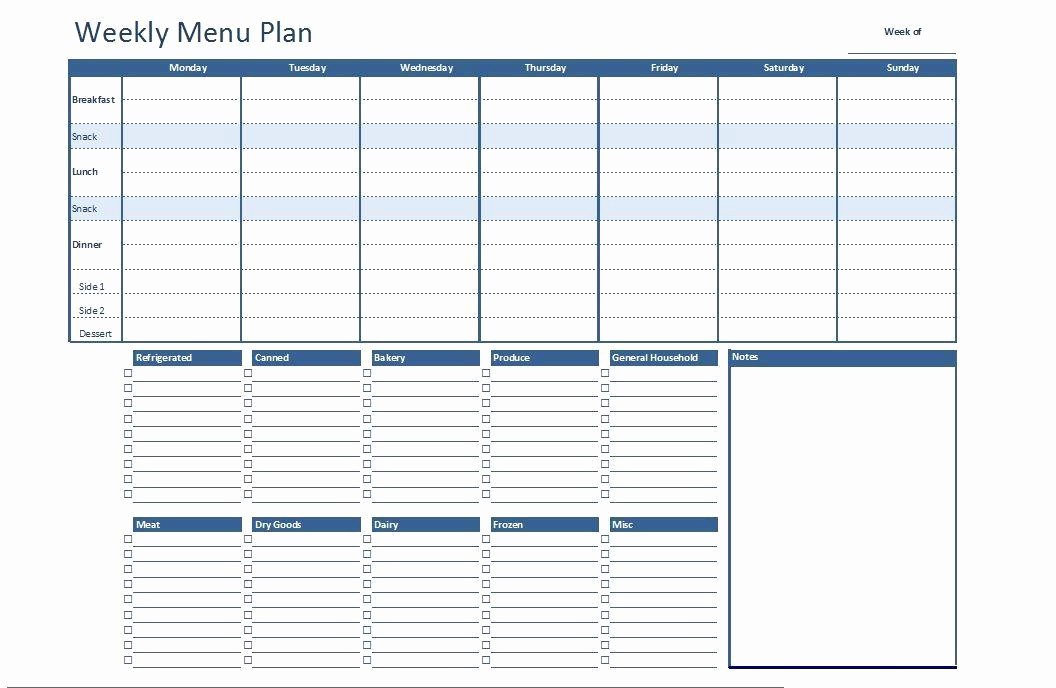 7 Day Menu Planner Template Awesome Free Excel Weekly Menu Plan Template Dowload