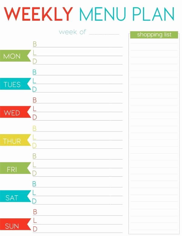 7 Day Menu Planner Template Beautiful Free Weekly Menu Planner Printable
