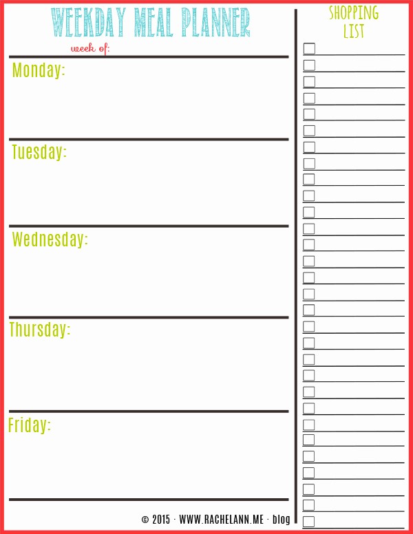 7 Day Menu Planner Template Fresh Free Meal Planner