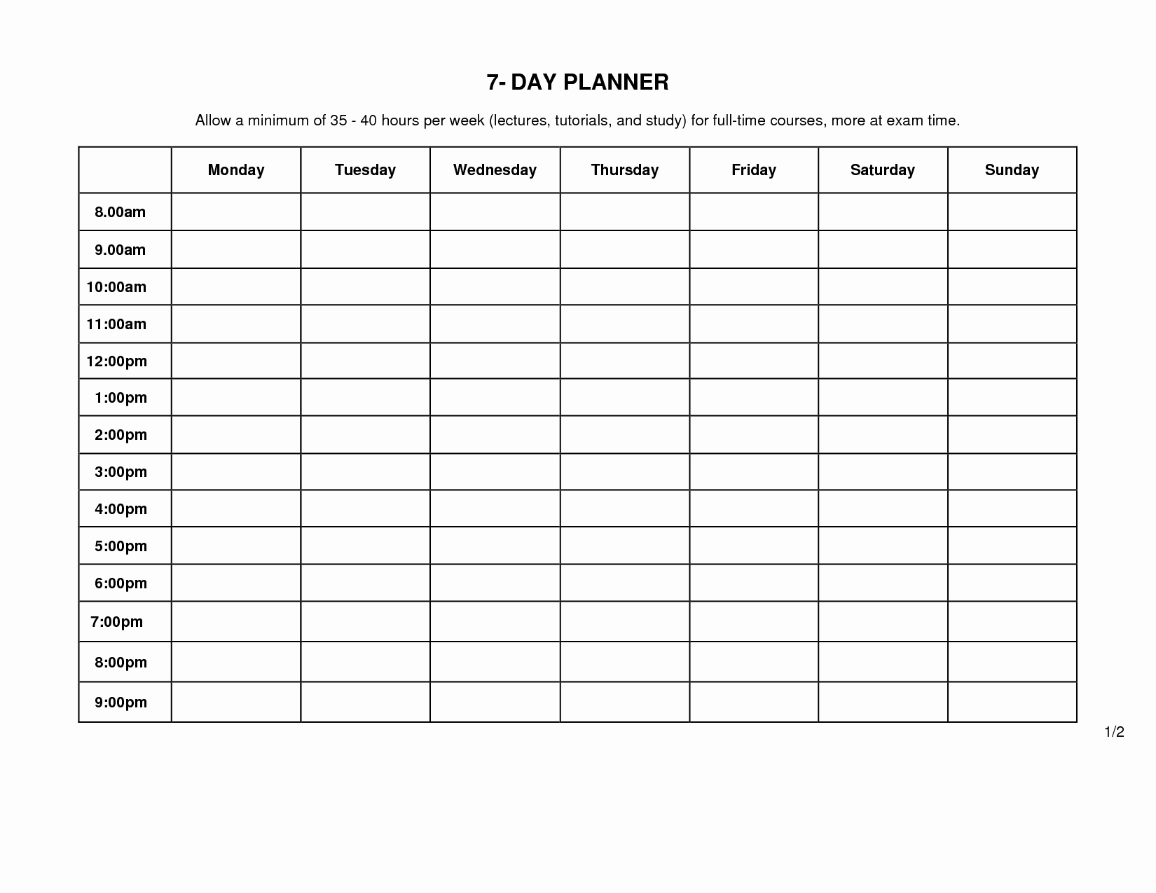 7 Day Menu Planner Template Inspirational 8 Best Of 12 Hour Daily Planner Printable 24 Hour