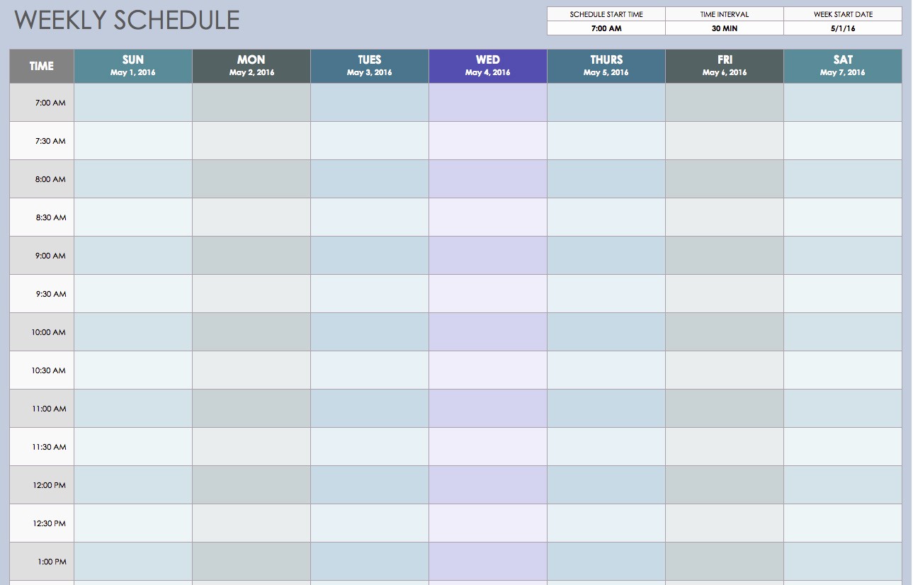 7 Day Schedule Template Excel Elegant Free Weekly Schedule Templates for Excel Smartsheet