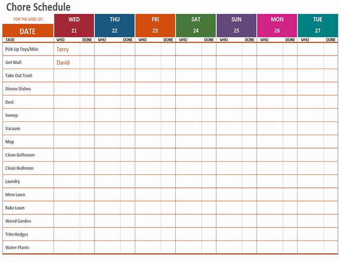 7 Day Schedule Template Excel Elegant Weekly Chore Schedule