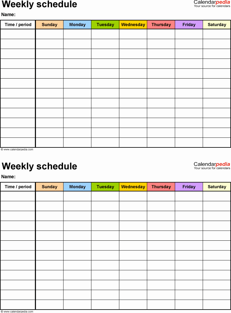 7 Day Schedule Template Excel Inspirational Free Weekly Schedule Templates for Excel 18 Templates