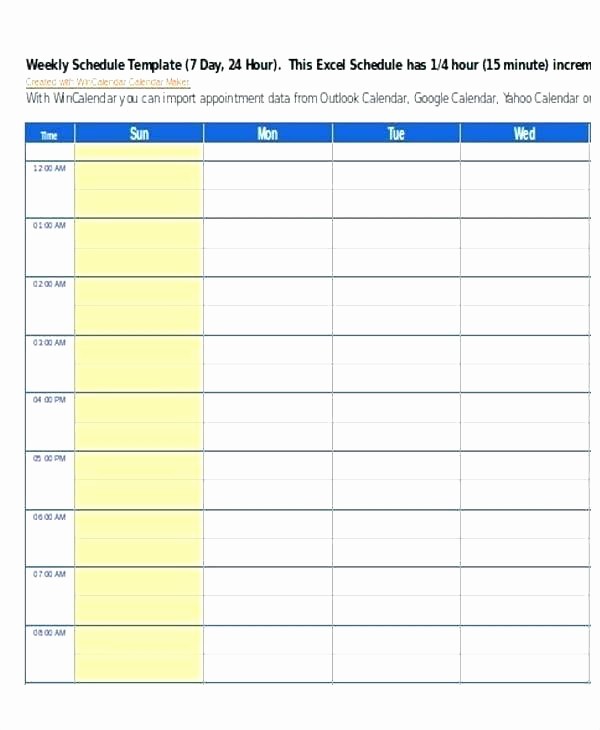 7 Day Schedule Template Excel Lovely E Week Calendar Template Excel Daily Schedule Printable