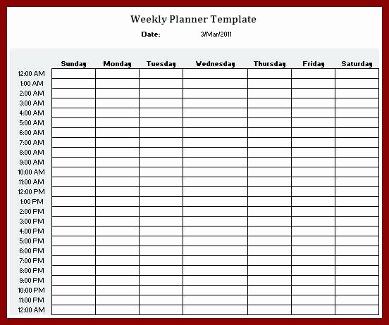 7 Day Schedule Template Excel New Hour Schedule Planner Easy Daily Hourly Excel Template