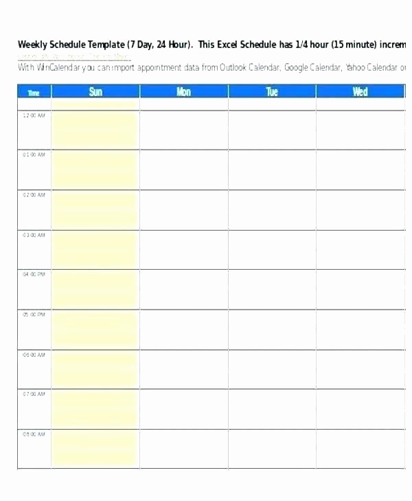 7 Day Week Calendar Template Best Of Blank 24 Hour Weekly Schedule Y Excel Planner Work