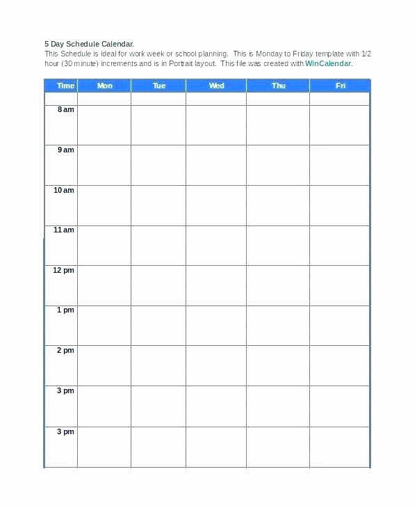 7 Day Week Calendar Template Fresh Day Time Schedule Template Half Hour Schedule Template